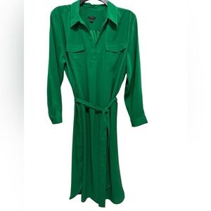 Ann Taylor Green Collared Belted Shirtdress